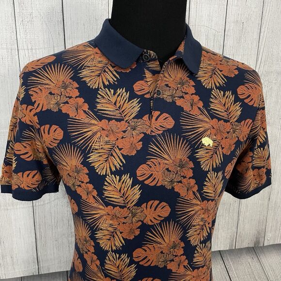 Buffalo David Bitton Men Medium Midnight Blue Floral Short Sleeve Polo Shirt NWT - Picture 3 of 8